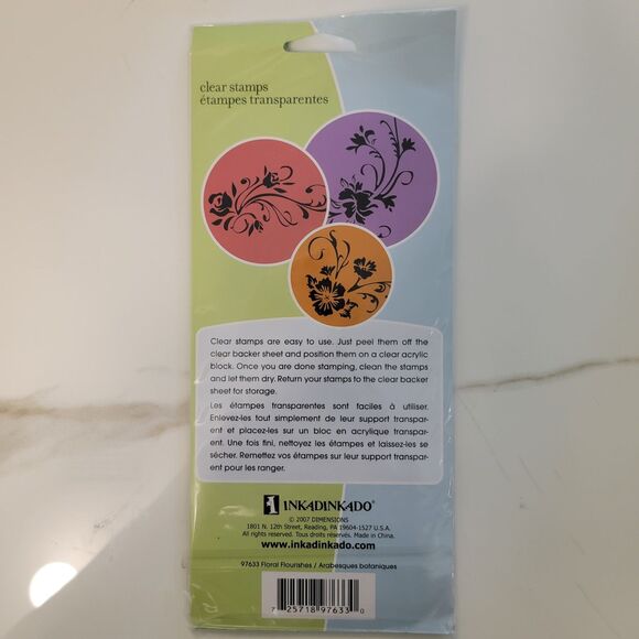 Inkadinkado FLORAL FLOURISHES #97633 Clear Cling Stamps Set of 6 NEW - Picture 2 of 5